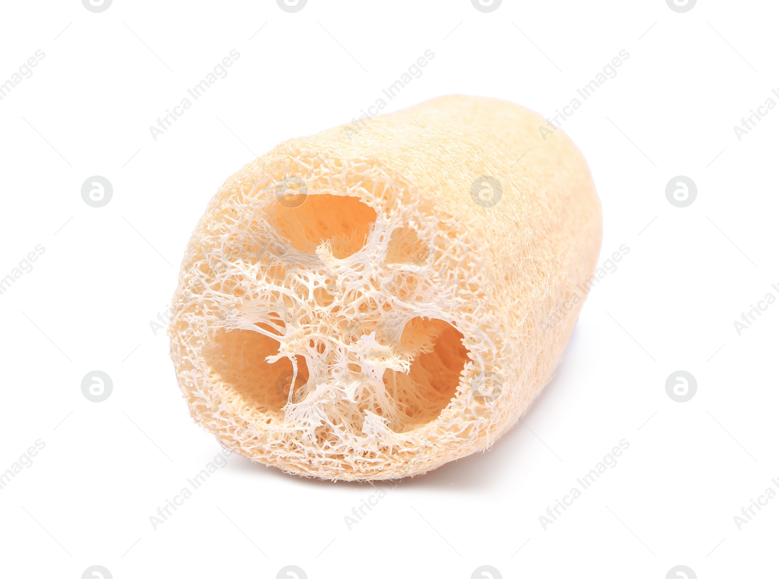 Photo of New loofah sponge isolated on white. Personal hygiene