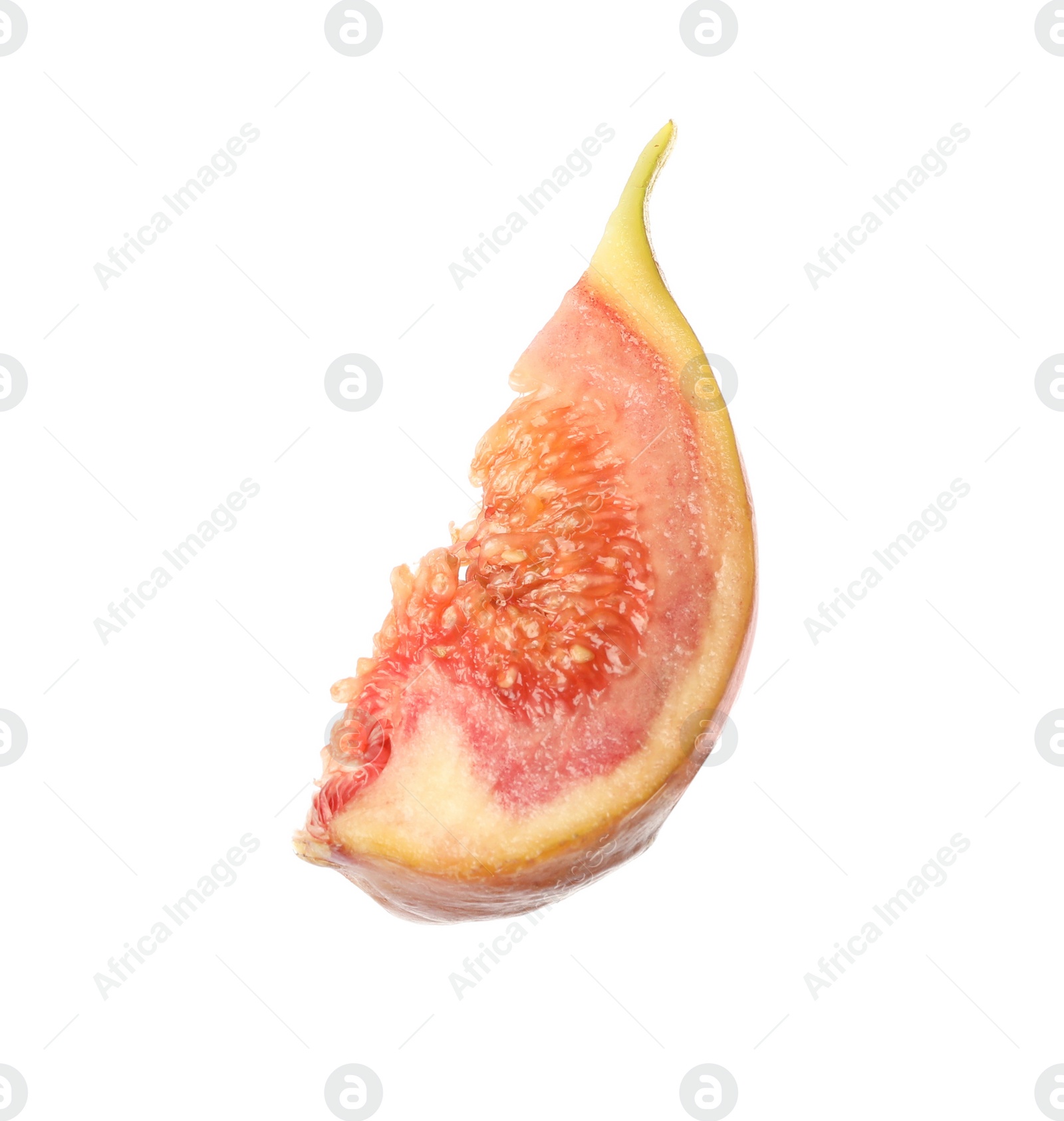 Photo of Slice of tasty orange fig isolated on white