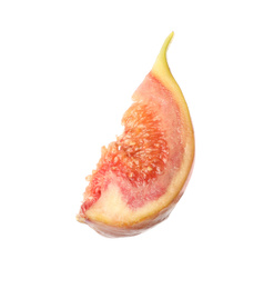 Photo of Slice of tasty orange fig isolated on white