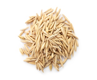 Raw oats on white background. Healthy grains and cereals