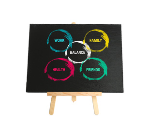 Work-life balance concept. Chalkboard with circles on white background
