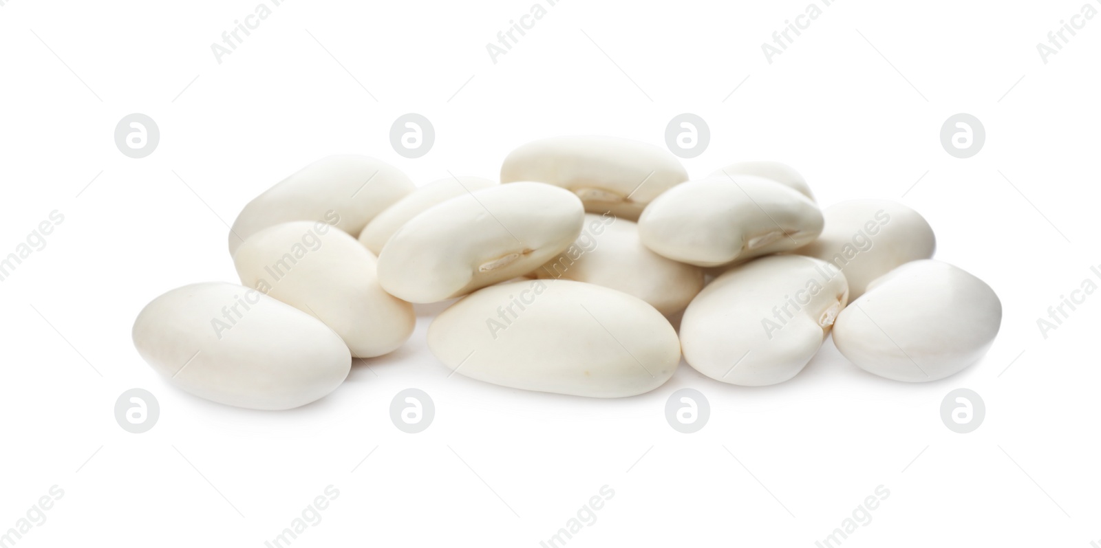 Photo of Pile of uncooked navy beans on white background