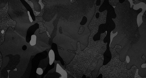 Image of Texture of camouflage fabric as background, black and white effect. Banner design