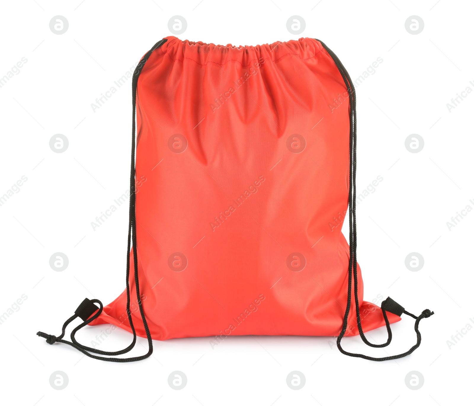 Photo of One red drawstring bag isolated on white