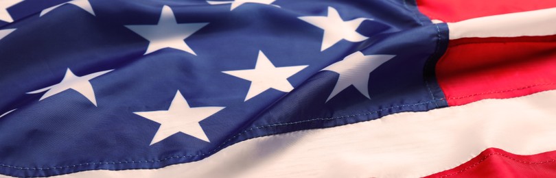 Image of National American flag as background, closeup. Banner design