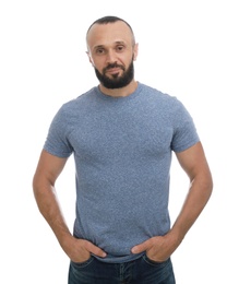 Portrait of handsome man on white background