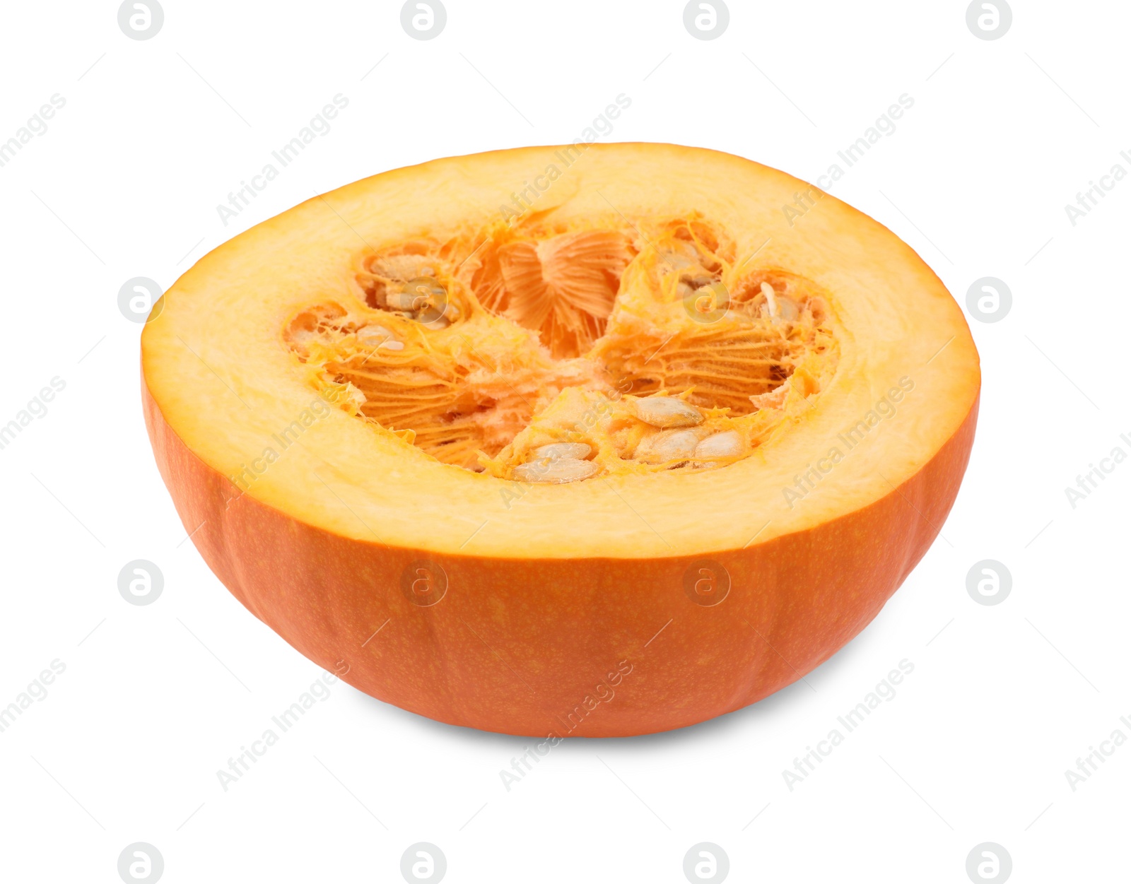 Photo of Half of fresh ripe pumpkin isolated on white