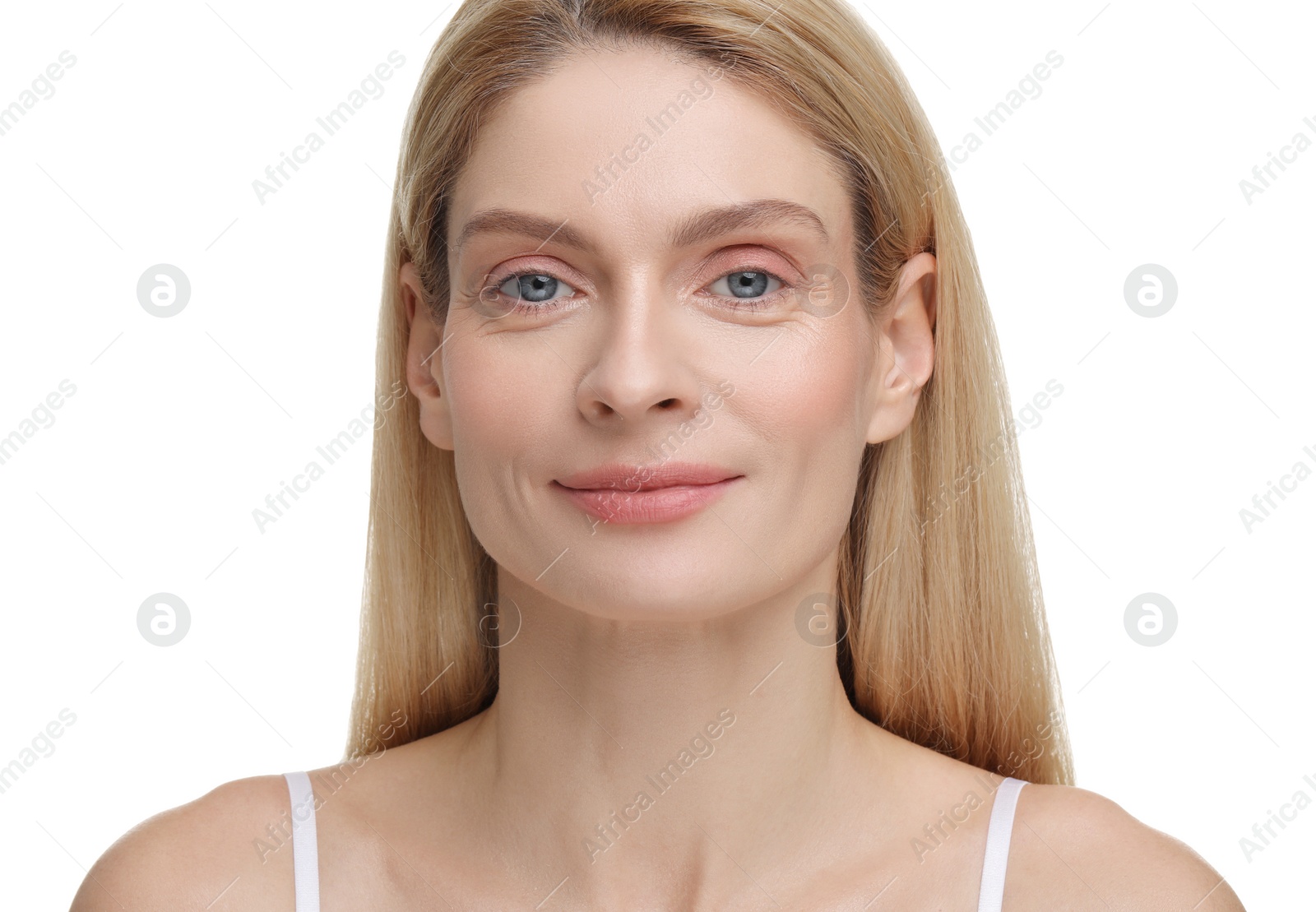 Photo of Beautiful woman with healthy skin on white background