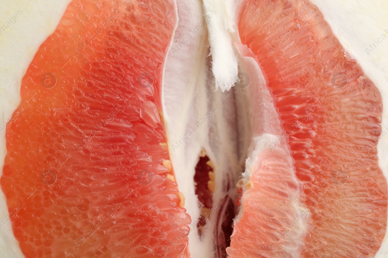 Photo of Fresh cut red pomelo fruit as background, closeup