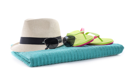 Composition with beach objects on white background