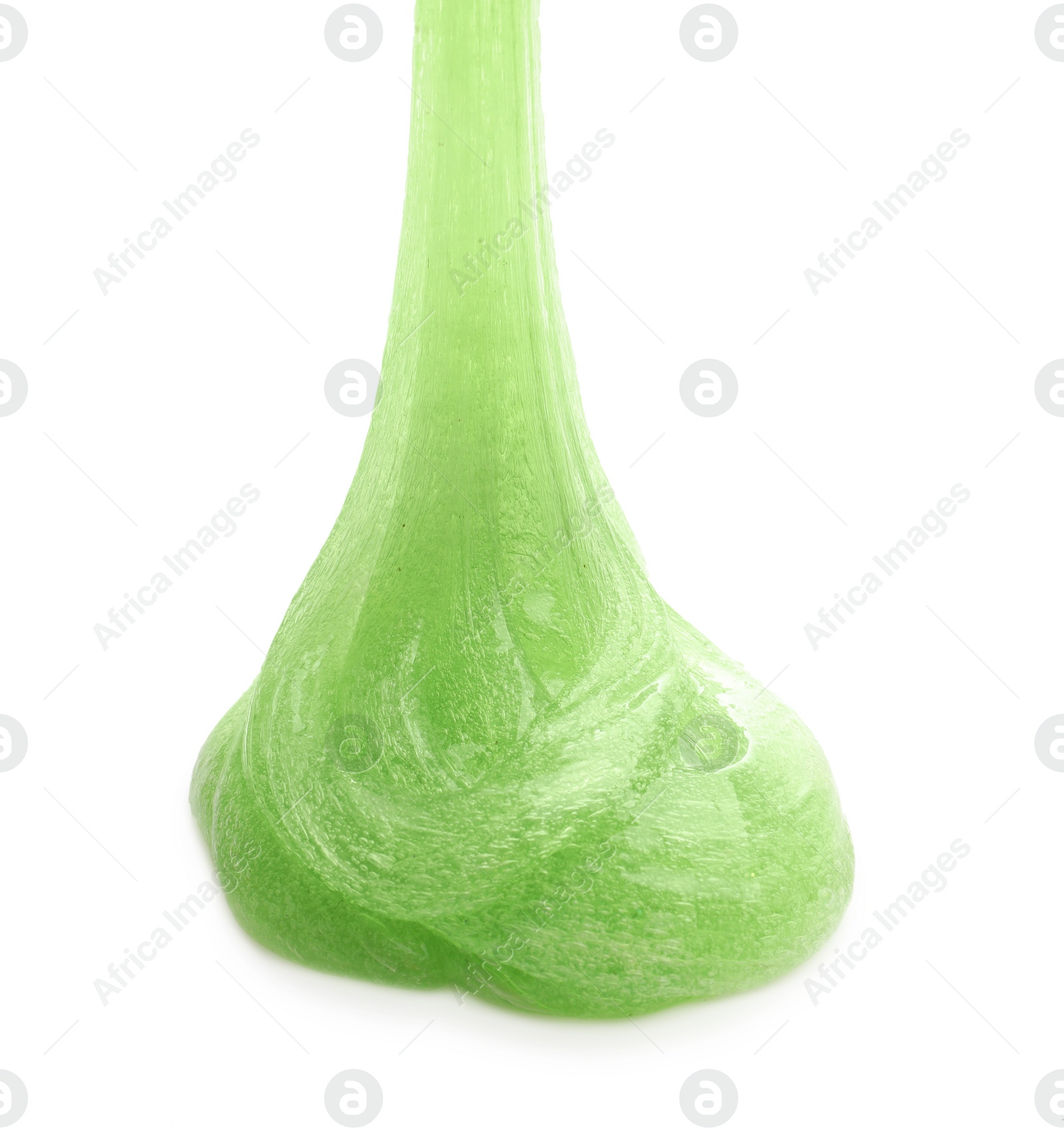 Photo of Flowing green slime isolated on white. Antistress toy