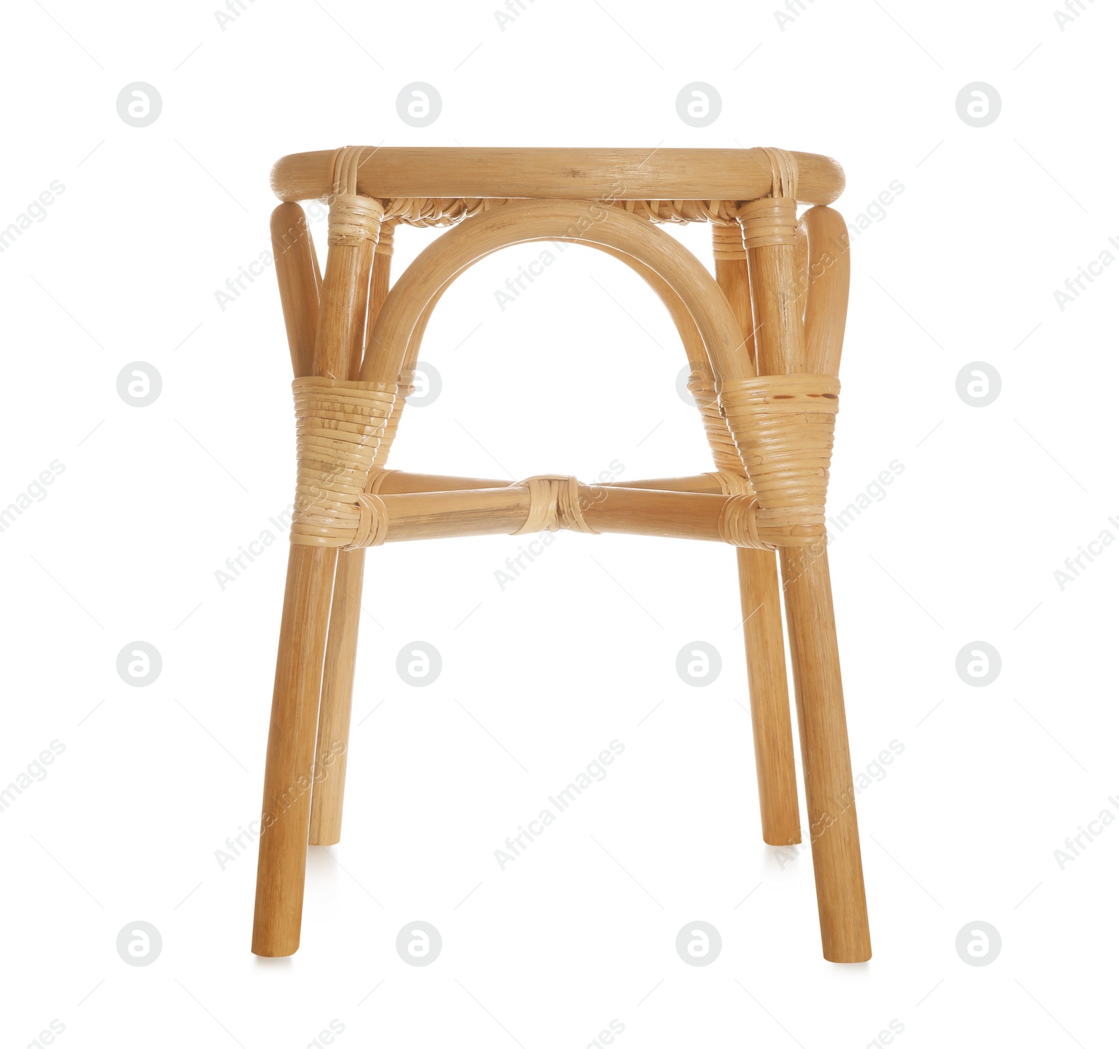 Photo of Modern wooden stool isolated on white. Interior element