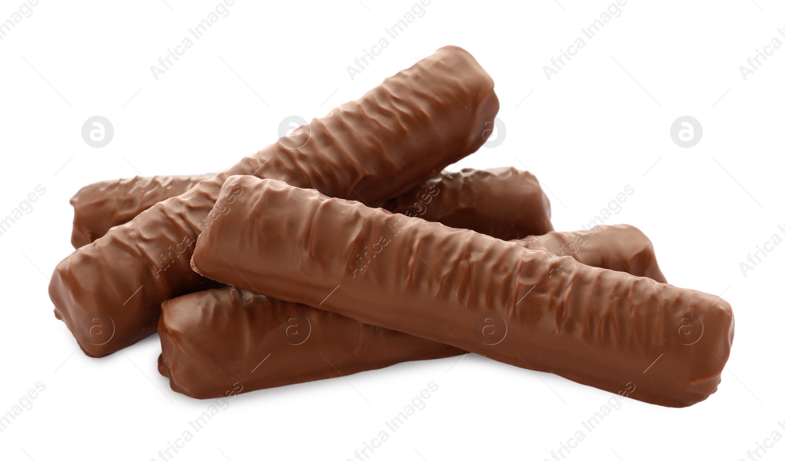 Photo of Sweet tasty chocolate bars on white background