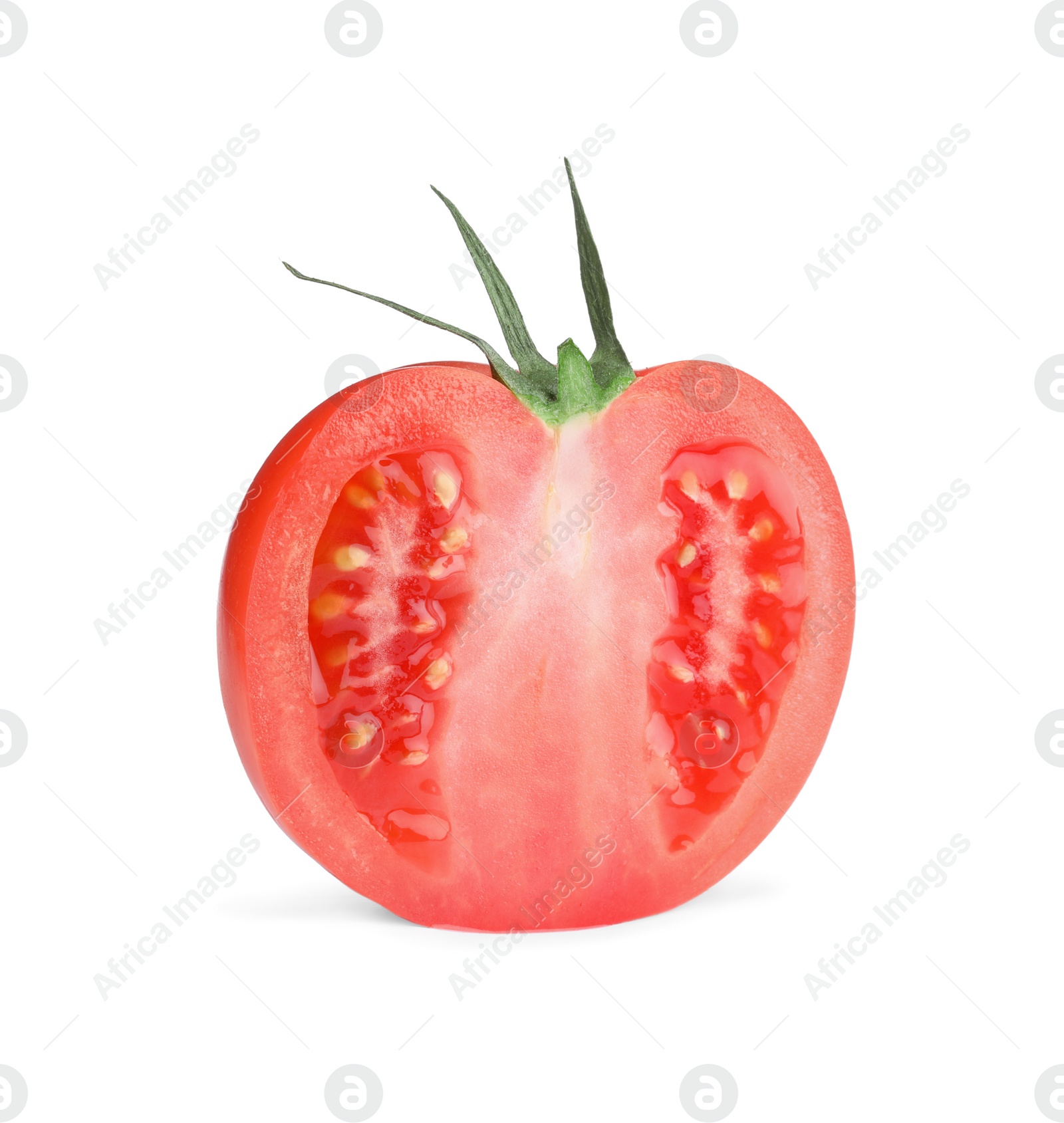 Photo of Half of red ripe tomato isolated on white