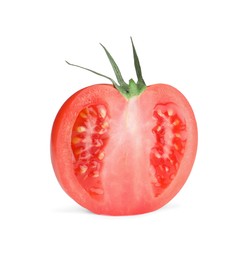 Photo of Half of red ripe tomato isolated on white