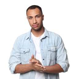 Photo of Portrait of handsome man on white background