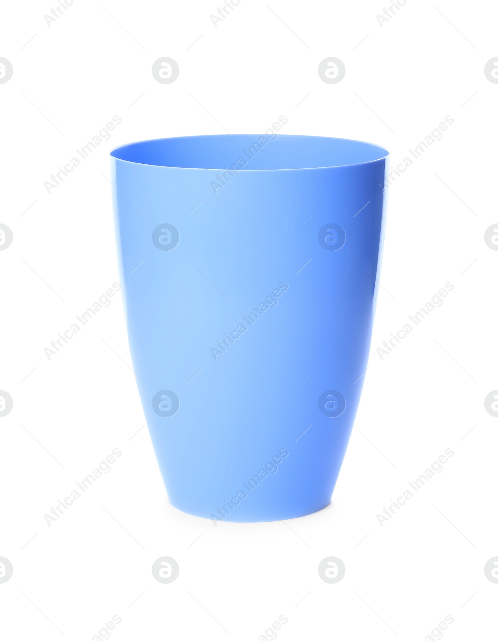 Photo of Light blue plastic flower pot isolated on white