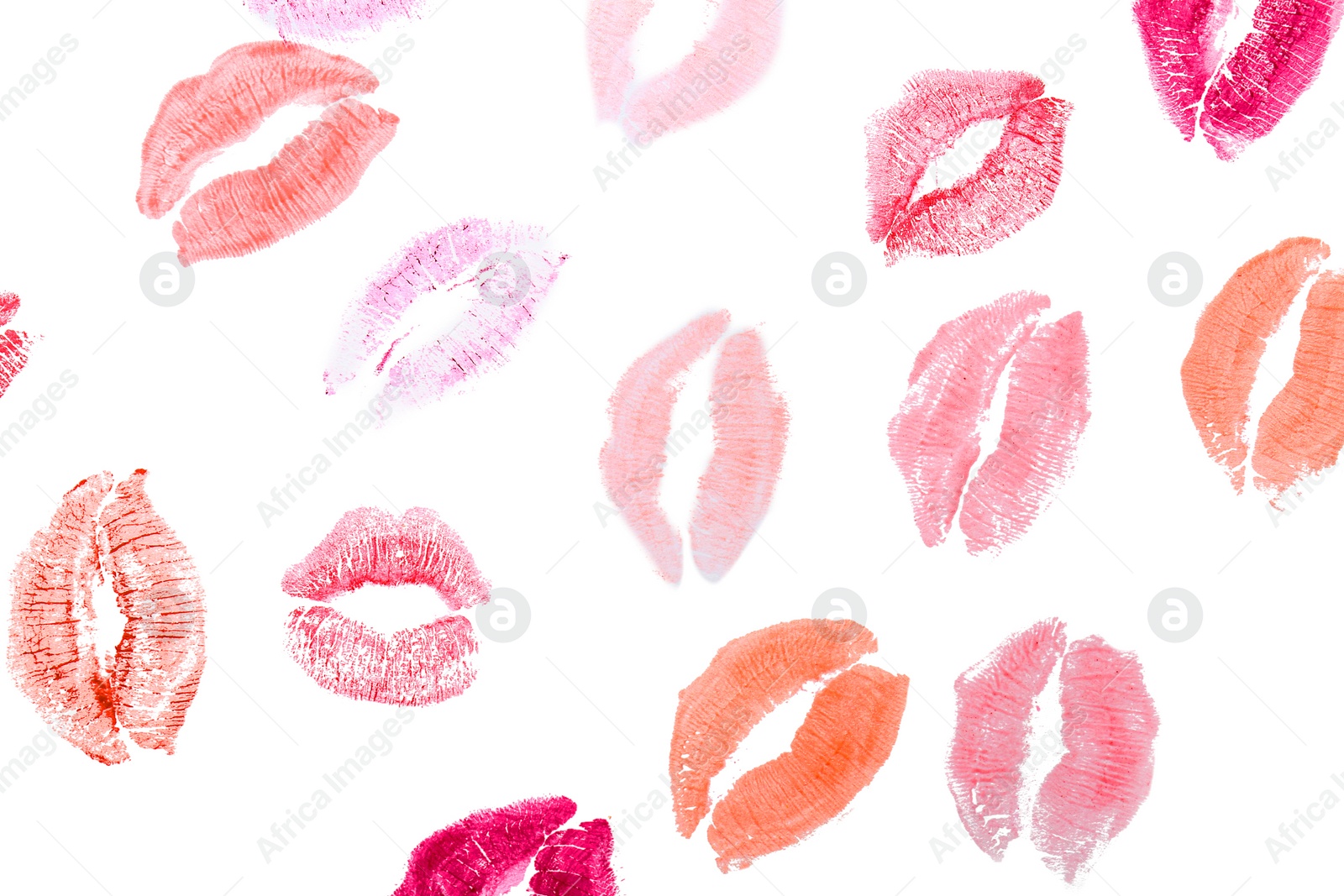 Photo of Lipstick kisses, isolated on white