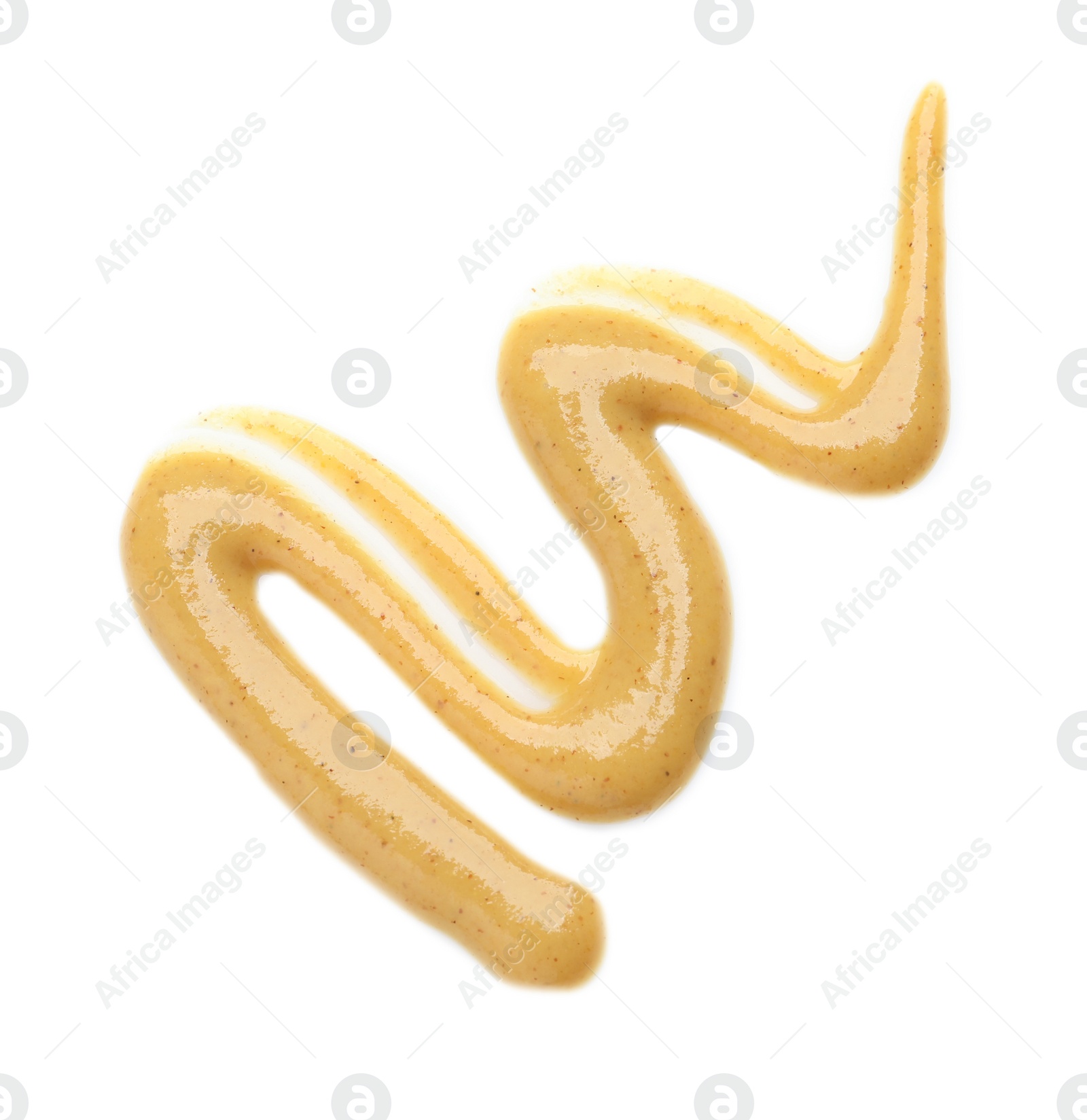 Photo of Delicious mustard on white background, top view. Spicy sauce