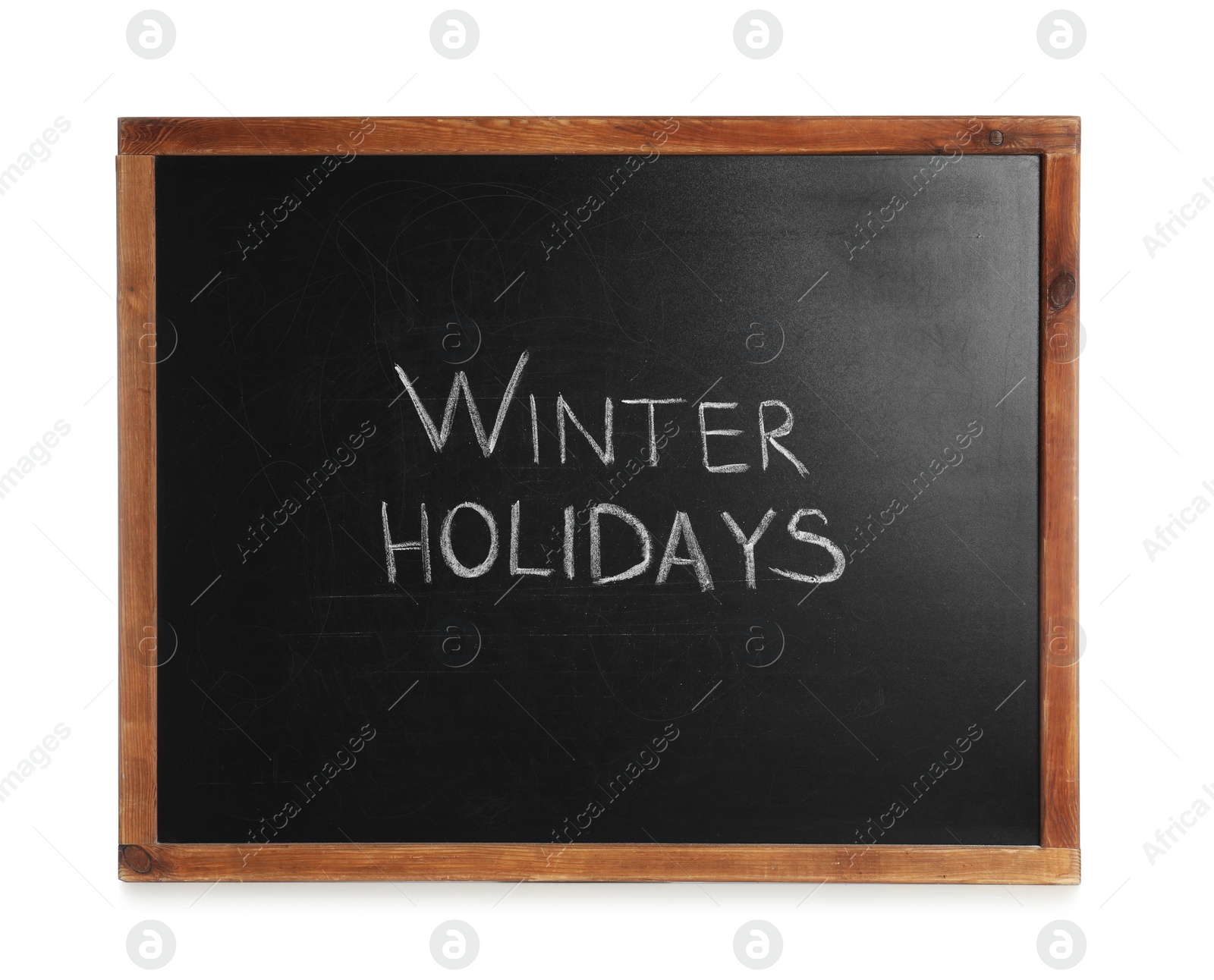 Photo of Blackboard with text Winter Holidays isolated on white