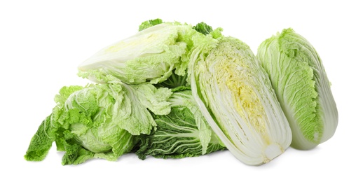 Photo of Fresh ripe Chinese cabbages on white background