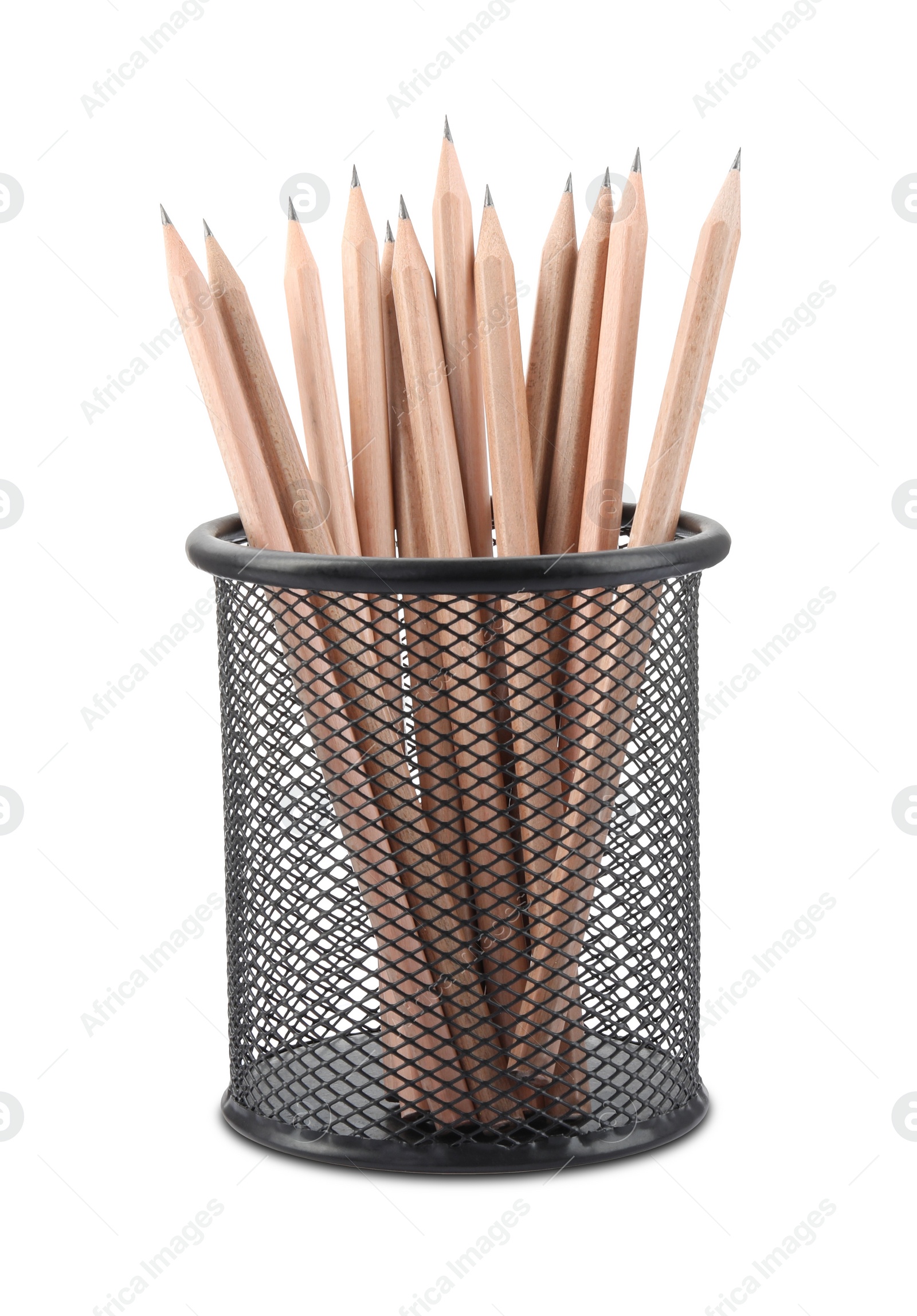 Photo of Many sharp pencils in holder isolated on white