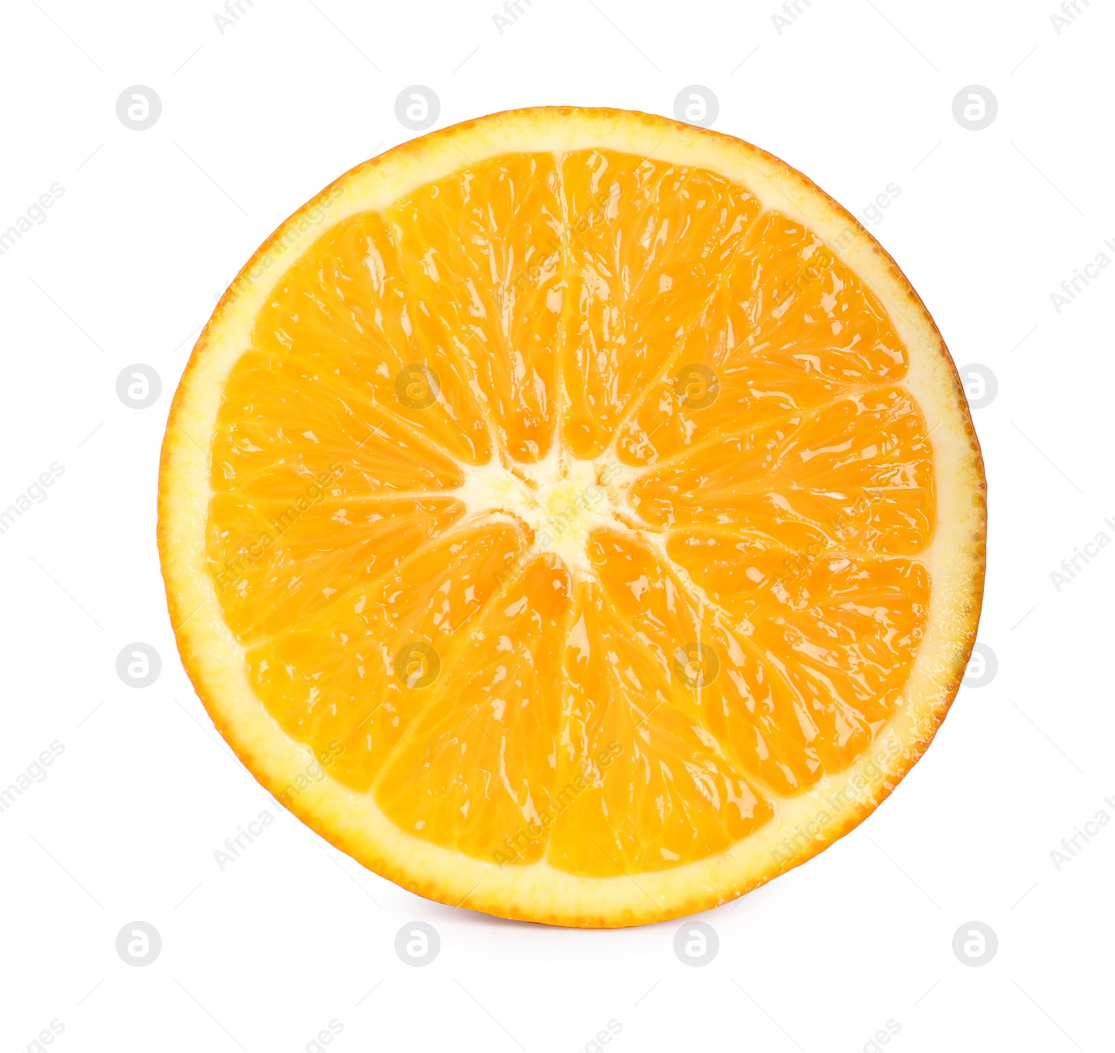 Photo of Citrus fruit. Half of fresh orange isolated on white