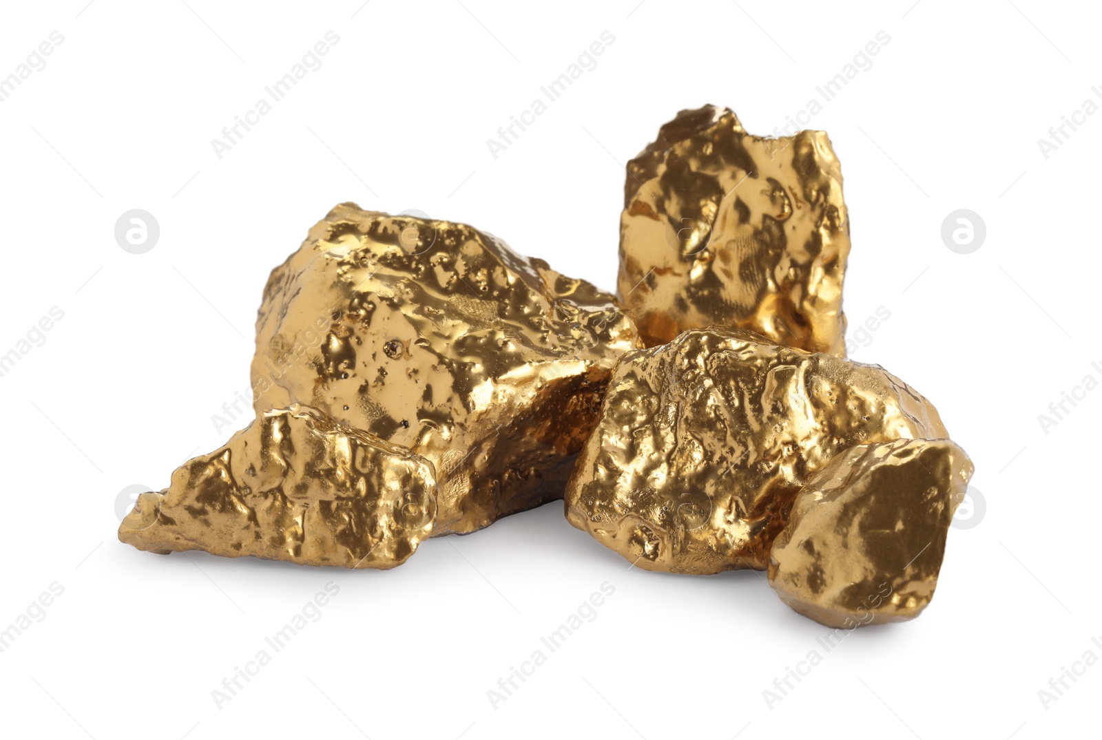 Photo of Pile of shiny gold nuggets on white background