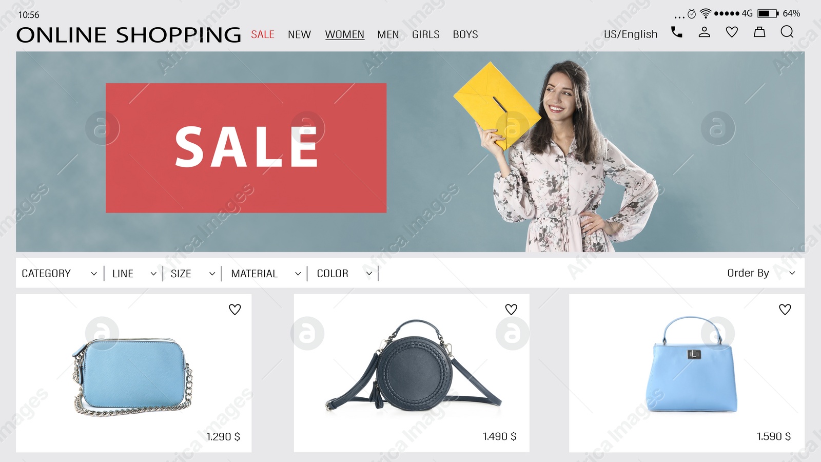 Image of Web site of online store with offers for sale