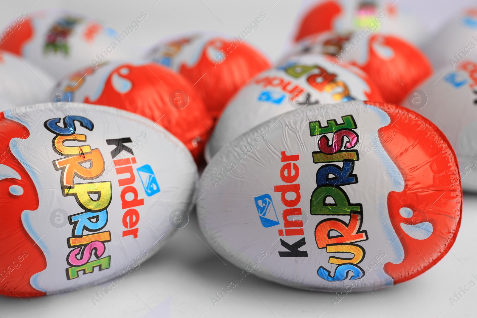 Photo of Sveti Vlas, Bulgaria - June 26, 2023: Kinder Surprise Eggs on white background, closeup