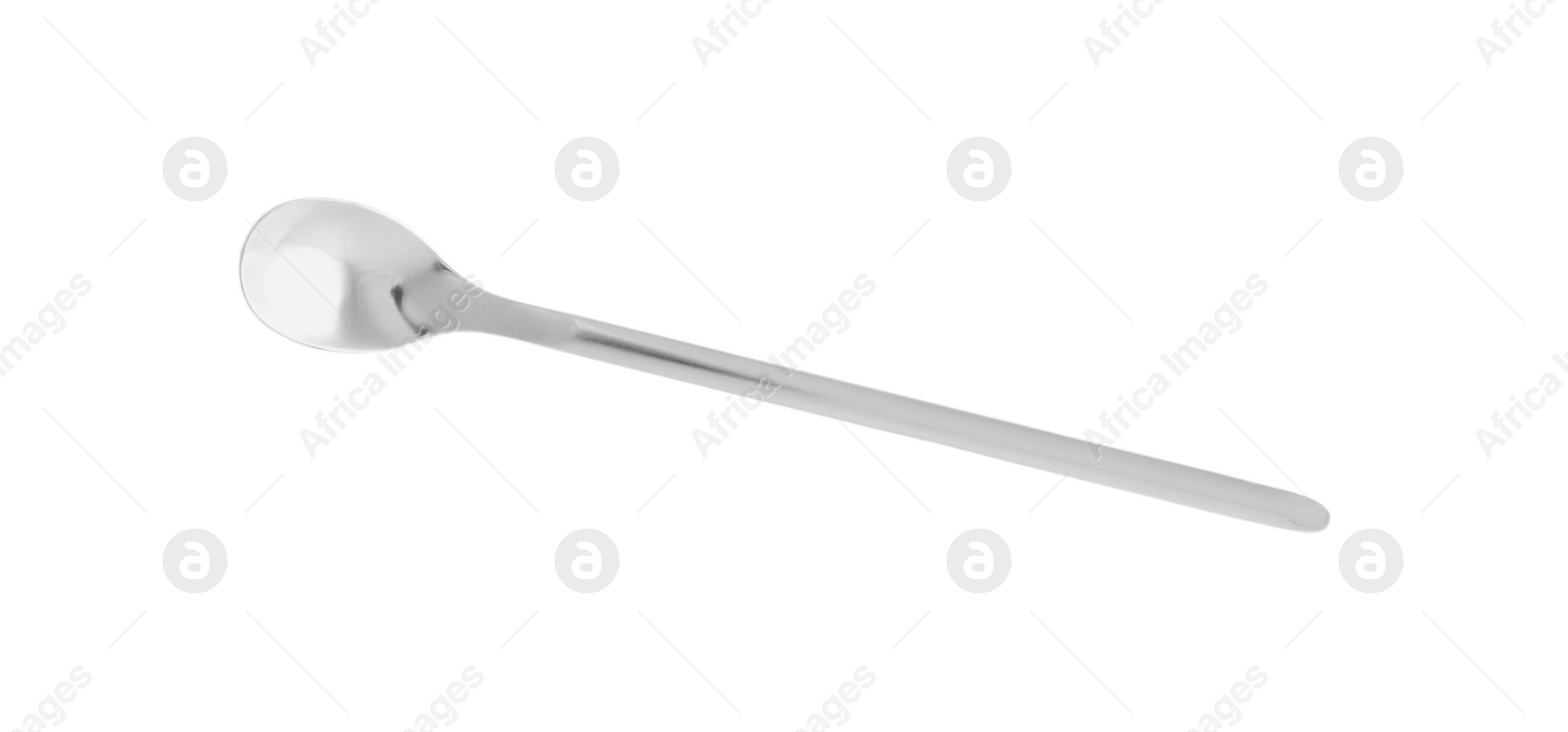 Photo of Clean silver spoon isolated on white, top view