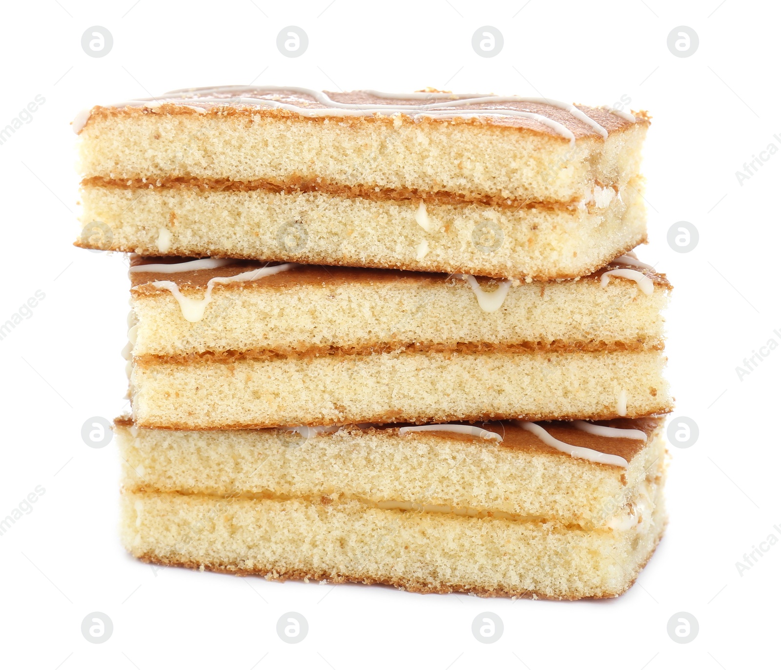 Photo of Stack of delicious sponge cakes isolated on white