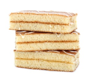 Stack of delicious sponge cakes isolated on white
