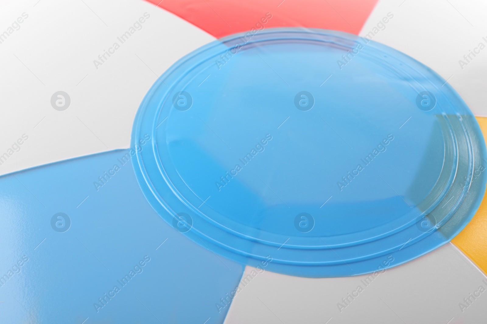 Photo of Colorful inflatable ball as background, closeup view