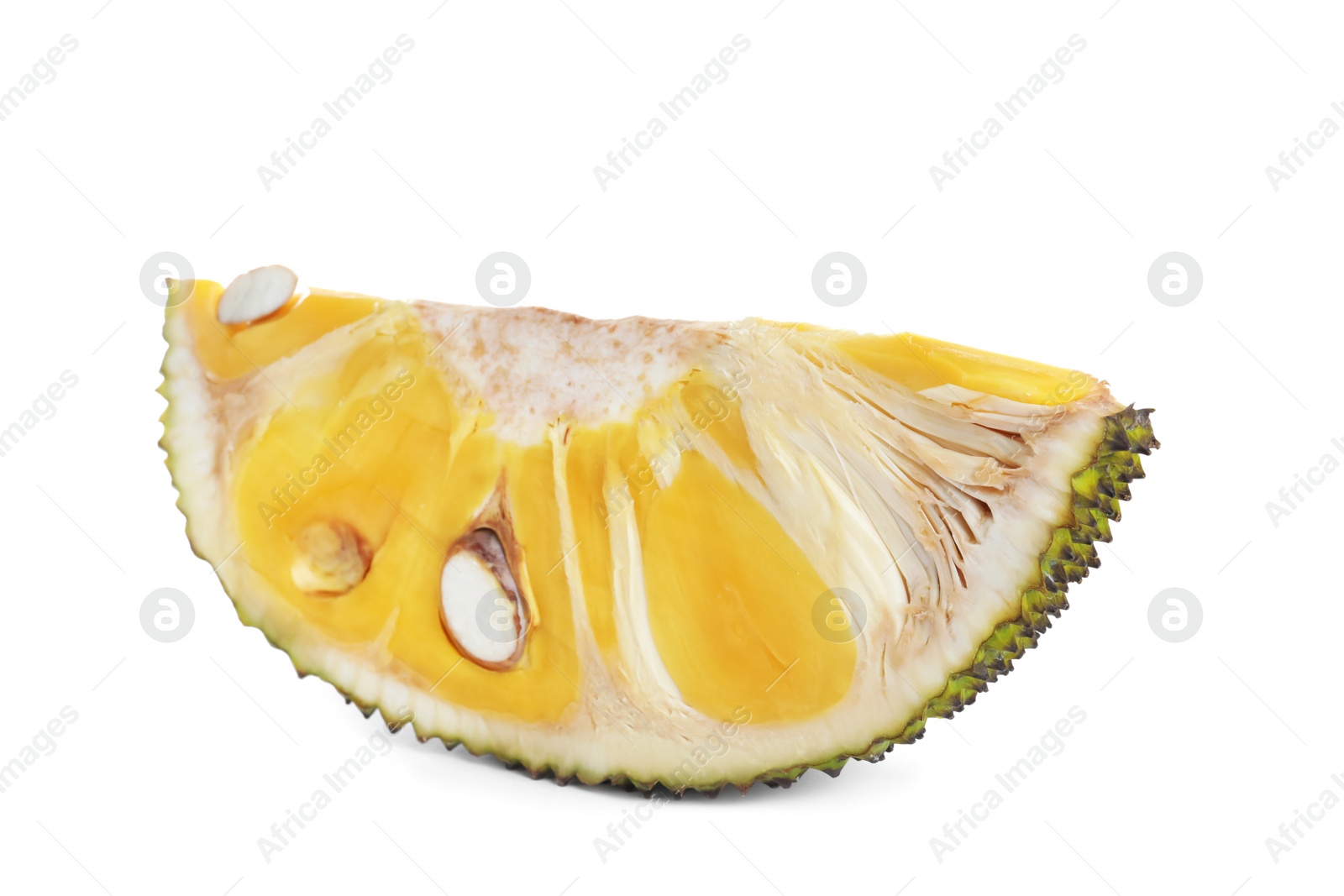 Photo of Slice of delicious exotic jackfruit isolated on white