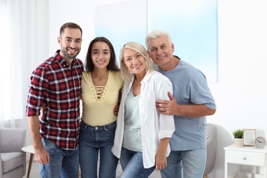 Portrait of happy family at home. Reunion of generations