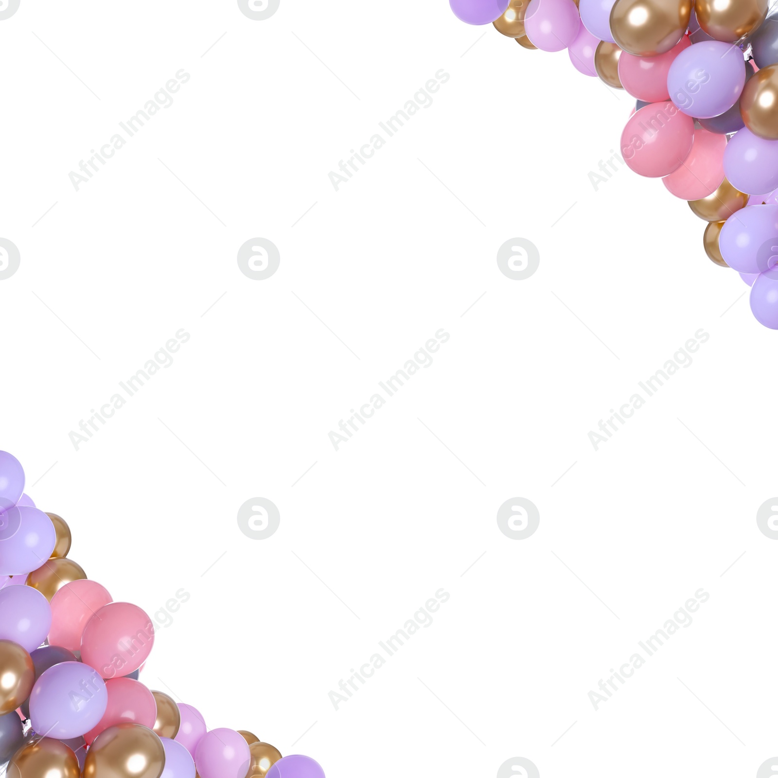 Image of Frame made of different color balloons on white background. Space for design