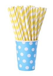 Photo of Striped paper cocktail tubes on white background