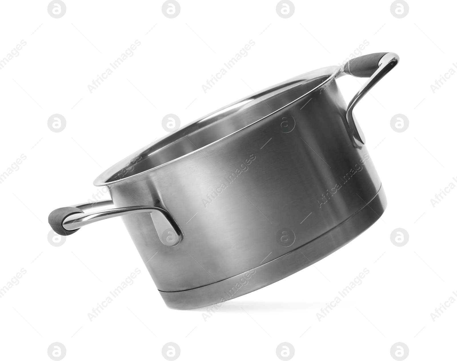 Photo of Empty modern steel pot isolated on white