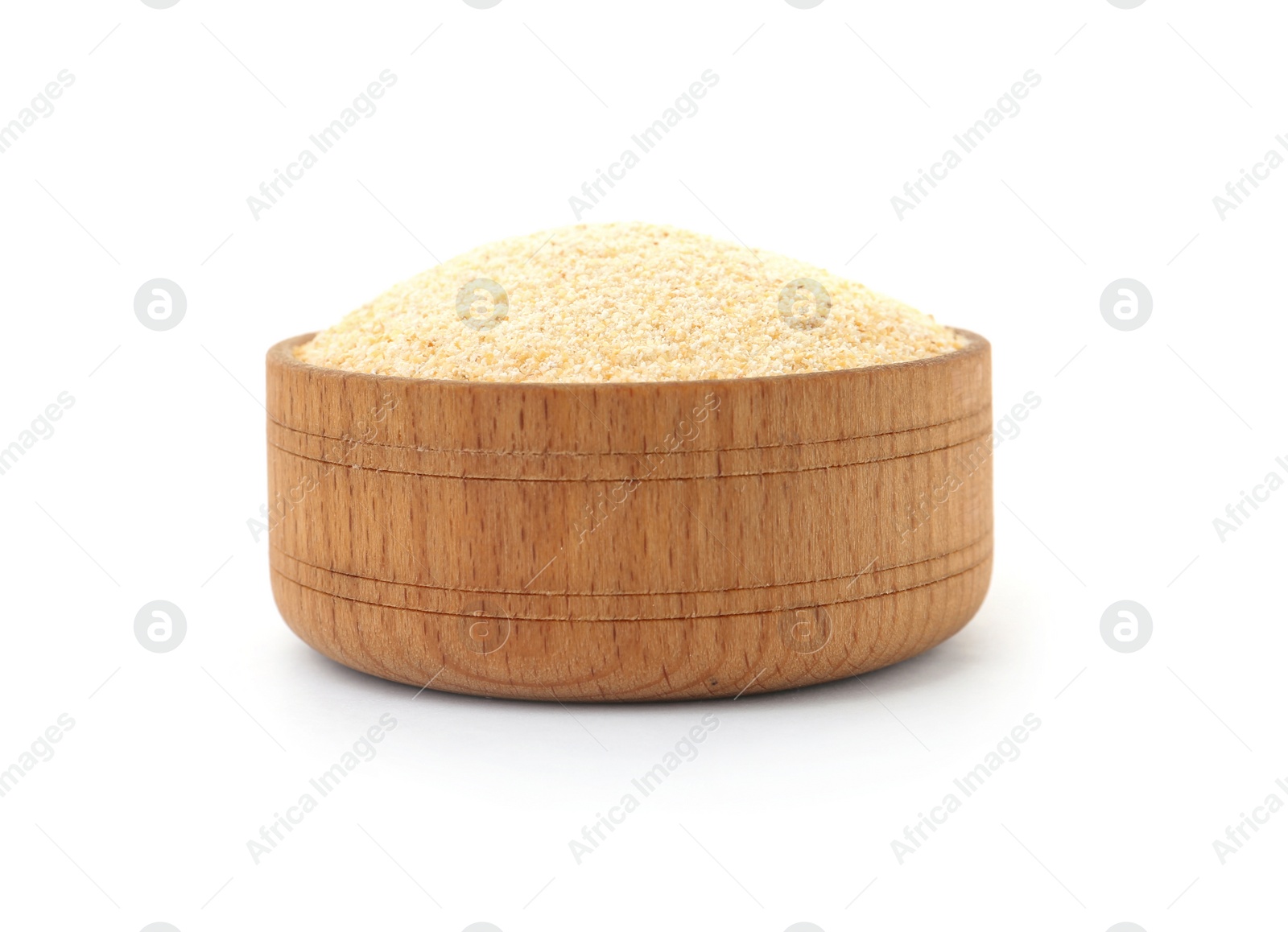 Photo of Bowl of dry garlic powder on white background