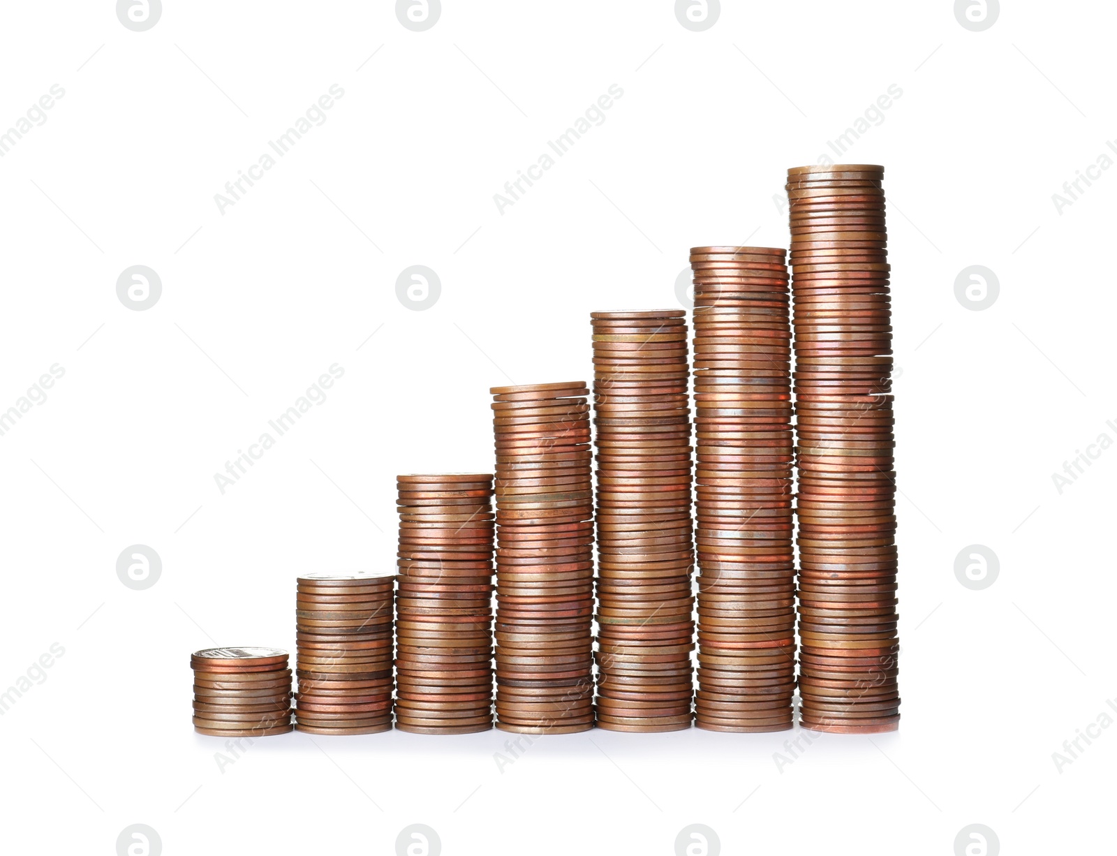 Photo of Stacked United States cent coins isolated on white