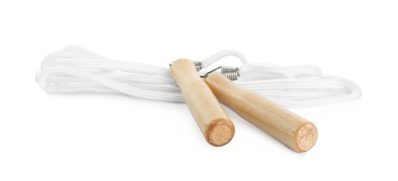 Photo of Skipping rope on white background. Sports equipment