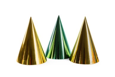 Photo of Bright handmade party hats isolated on white