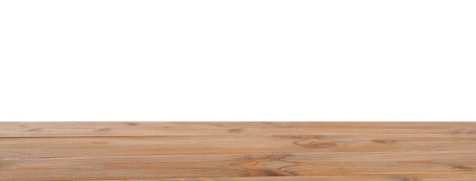 Photo of Empty wooden table on white background. Mockup for design