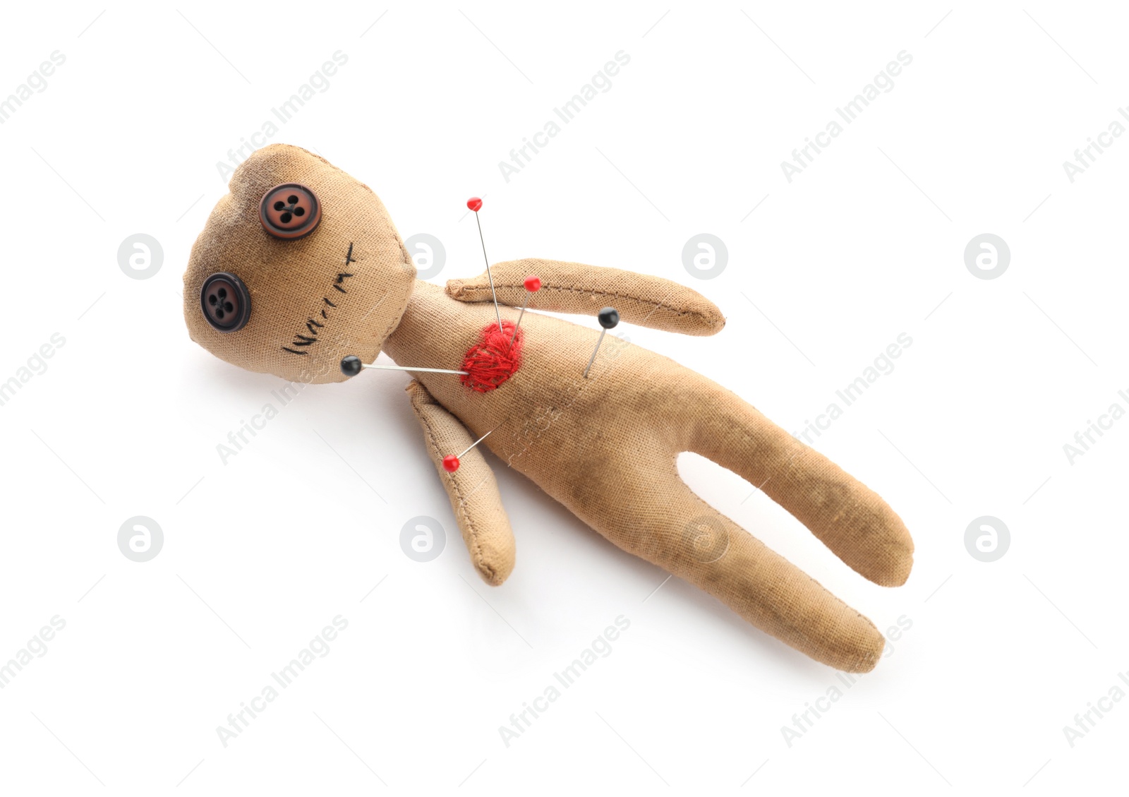 Photo of Voodoo doll with pins isolated on white