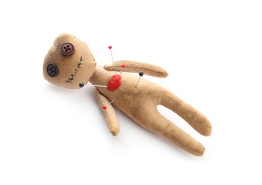 Photo of Voodoo doll with pins isolated on white