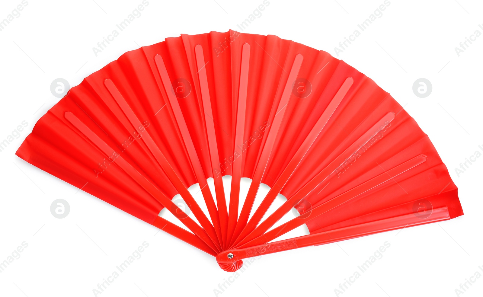 Photo of Bright red hand fan isolated on white