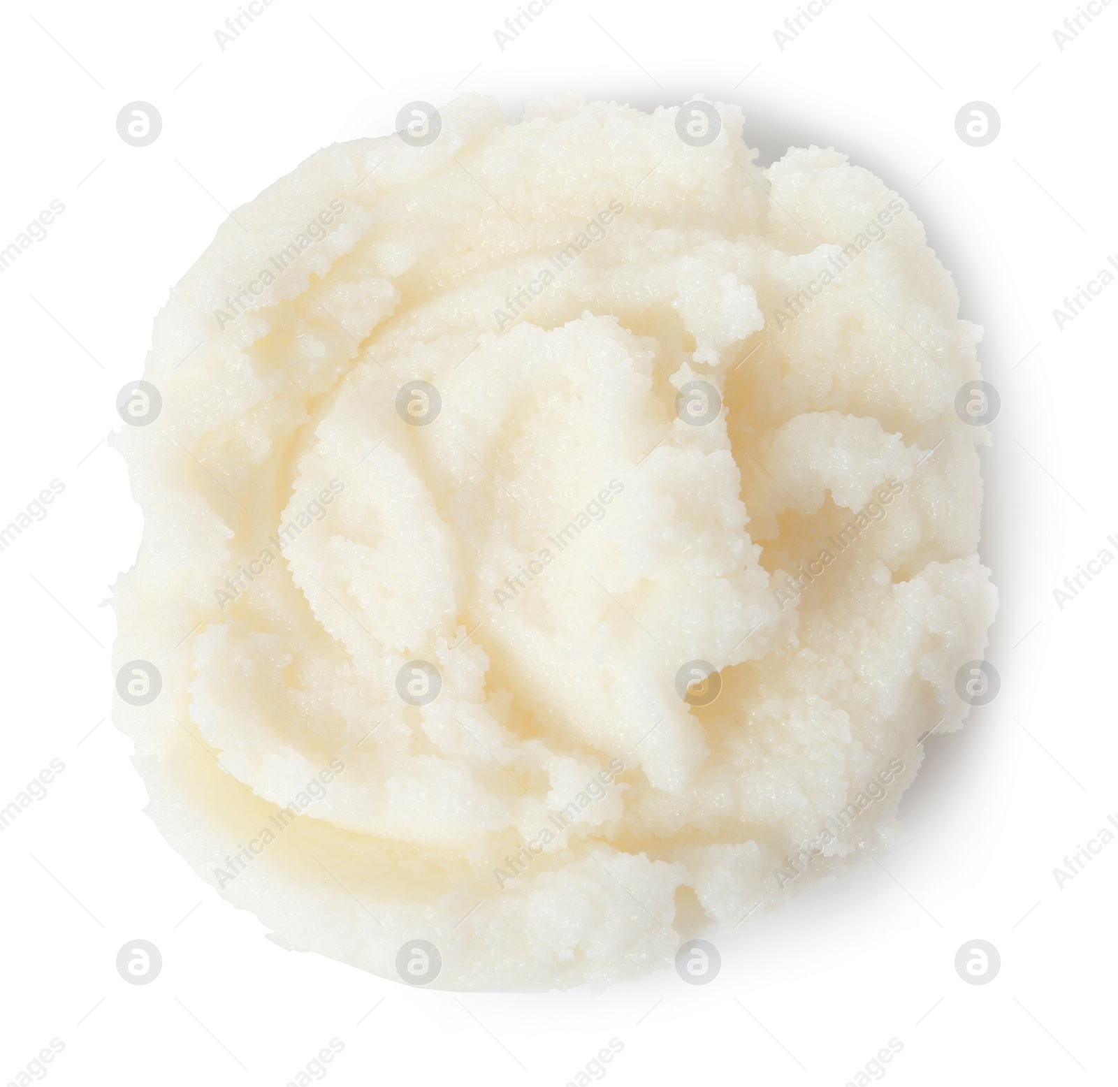 Photo of Fresh shea butter isolated on white, top view