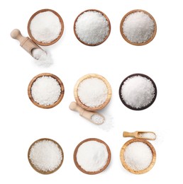 Image of Set of natural salt isolated on white, top view