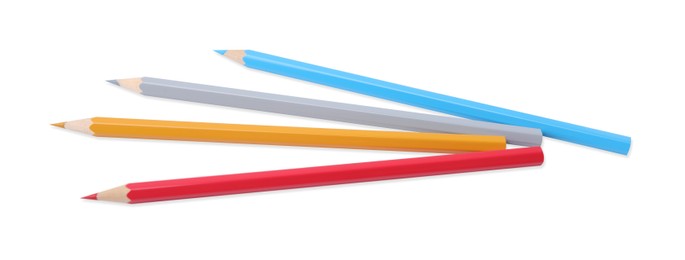 New colorful wooden pencils on white background